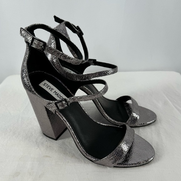 Steve Madden Parrson Pewter Ankle Strap‎ Heels in Metallic Size 8 - Picture 6 of 9